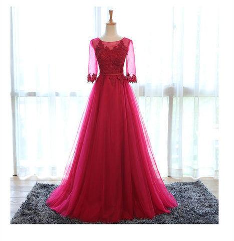 Banquet Sweet Pink Scoop Neck Half Sleeve Formal Dress