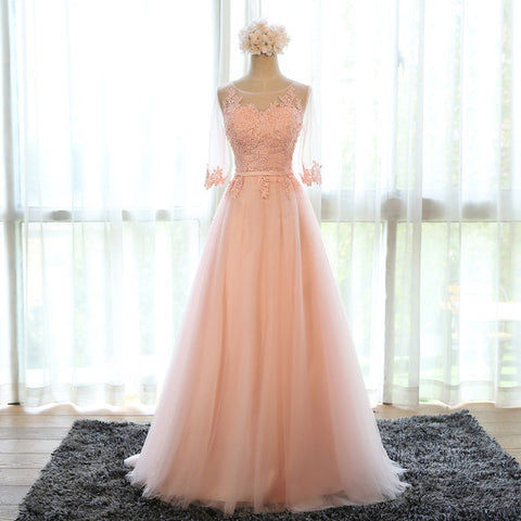 Banquet Sweet Pink Scoop Neck Half Sleeve Formal Dress