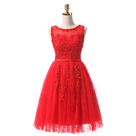 Wine Red Lace Embroidery Sleeveless A-line Evening Dress