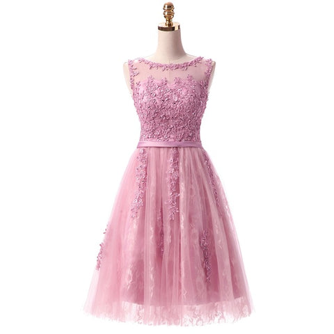 Wine Red Lace Embroidery Sleeveless A-line Evening Dress