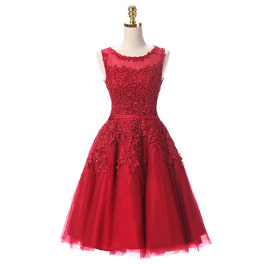 Wine Red Lace Short Bridesmaid Dress