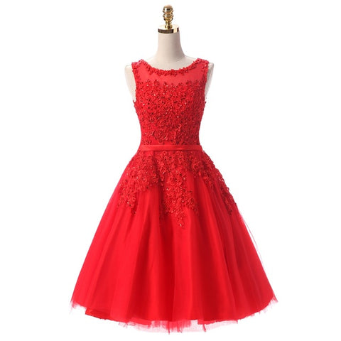 Wine Red Lace Short Bridesmaid Dress