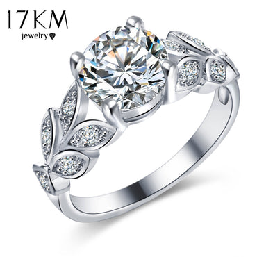 Silver Crystal Flower Wedding Rings