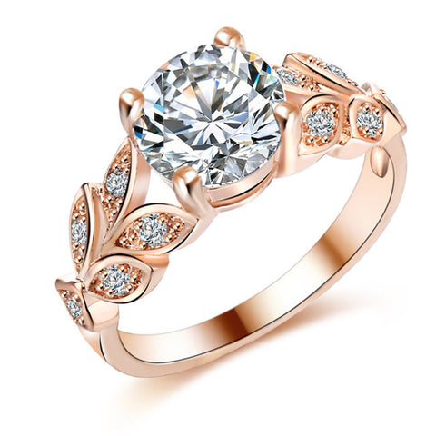Silver Crystal Flower Wedding Rings