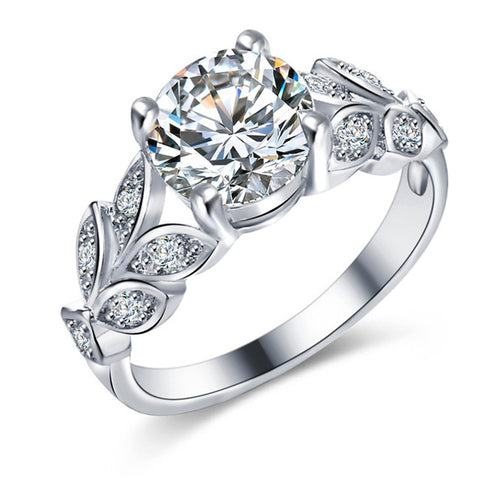 Silver Crystal Flower Wedding Rings