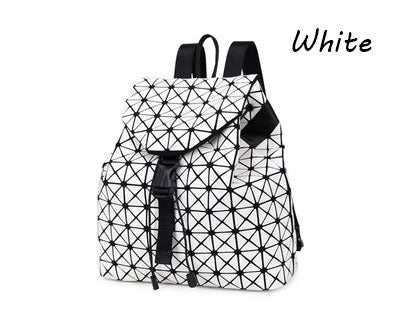 Women Backpacks Diamond Lattice Bucket String Bagpack Sequins Mirror Laser Women Bag Geometric Joint Black Rucksack School bag
