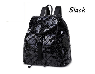 Women Backpacks Diamond Lattice Bucket String Bagpack Sequins Mirror Laser Women Bag Geometric Joint Black Rucksack School bag