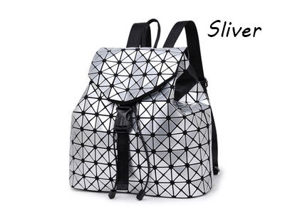 Women Backpacks Diamond Lattice Bucket String Bagpack Sequins Mirror Laser Women Bag Geometric Joint Black Rucksack School bag