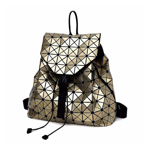 Women Backpacks Diamond Lattice Bucket String Bagpack Sequins Mirror Laser Women Bag Geometric Joint Black Rucksack School bag