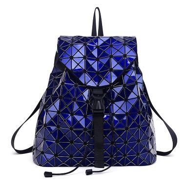 Women Backpacks Diamond Lattice Bucket String Bagpack Sequins Mirror Laser Women Bag Geometric Joint Black Rucksack School bag