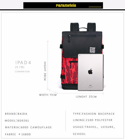 Cool Camouflage Backpack Fashion Trend Bagpack Backpack New Style Women Leisure Bags Daypack Zaino For Men