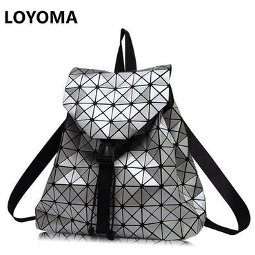Women Backpacks Diamond Lattice Bucket String Bagpack Sequins Mirror Laser Women Bag Geometric Joint Black Rucksack School bag