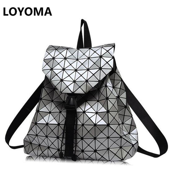 Women Backpacks Diamond Lattice Bucket String Bagpack Sequins Mirror Laser Women Bag Geometric Joint Black Rucksack School bag