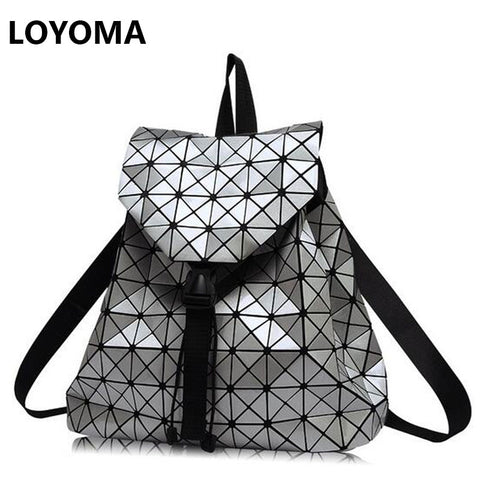 Women Backpacks Diamond Lattice Bucket String Bagpack Sequins Mirror Laser Women Bag Geometric Joint Black Rucksack School bag