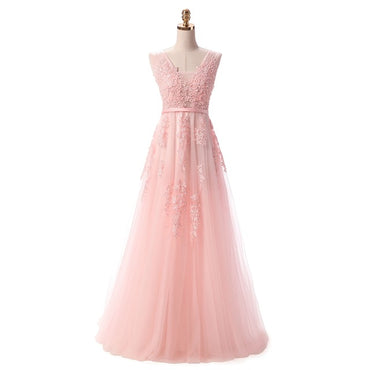 Sweet Light Blue Lace V-neck Lacing Long Evening Dress
