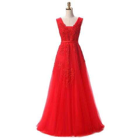 Sweet Light Blue Lace V-neck Lacing Long Evening Dress