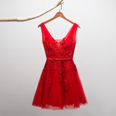 Sexy V-neck Lace A-line Bride Party Formal Dress
