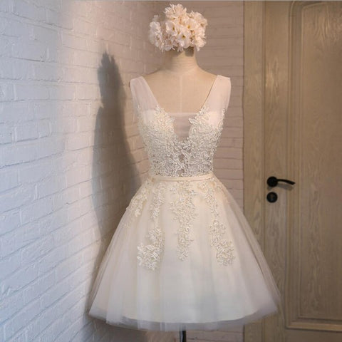 Sexy V-neck Lace A-line Bride Party Formal Dress
