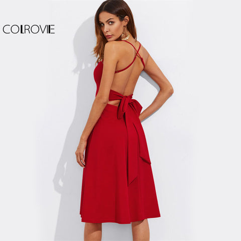 Crisscross Belted Back Cut Out Fitted & Flared Party Dress