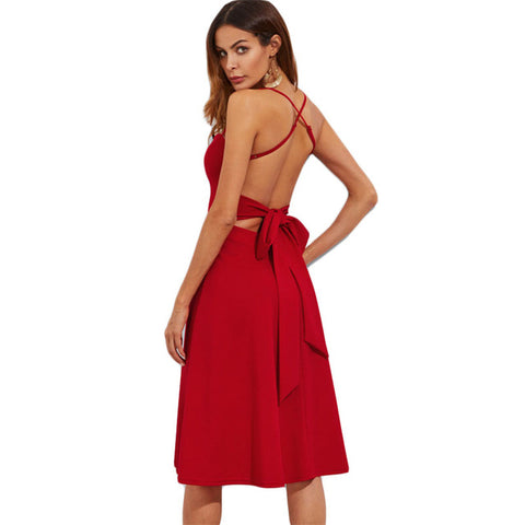 Crisscross Belted Back Cut Out Fitted & Flared Party Dress