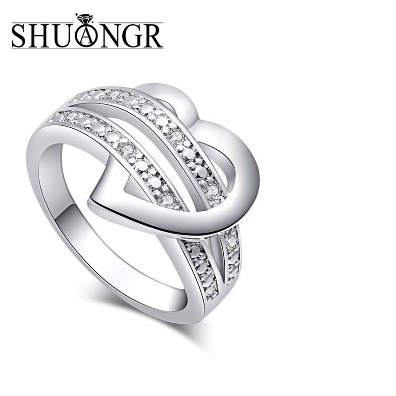 Silver-Color Bling Heart Love Wedding Ring