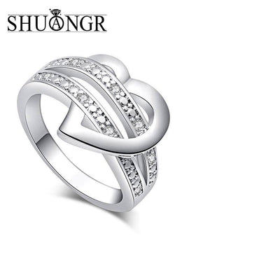 Silver-Color Bling Heart Love Wedding Ring