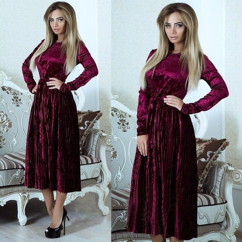 Women Maxi Long Casual Velvet Dress