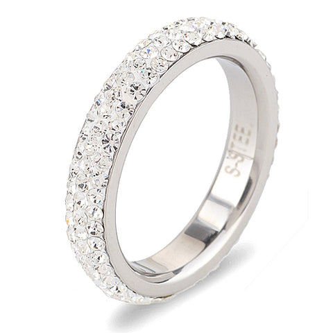 Three row clear crystal ring